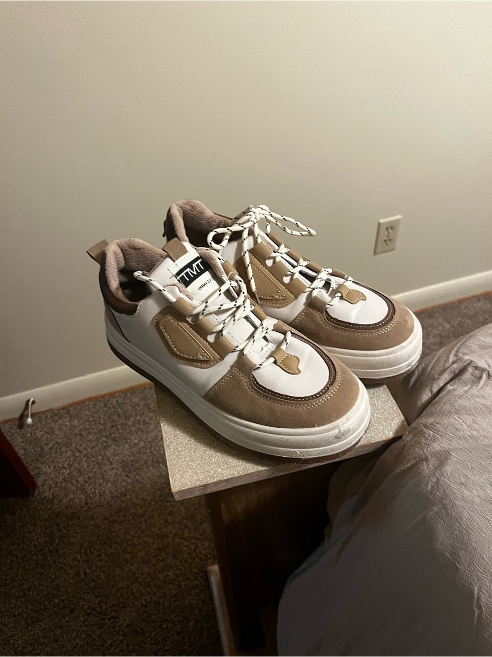 Casual Two-Tone White and Beige Chunky Sneakers